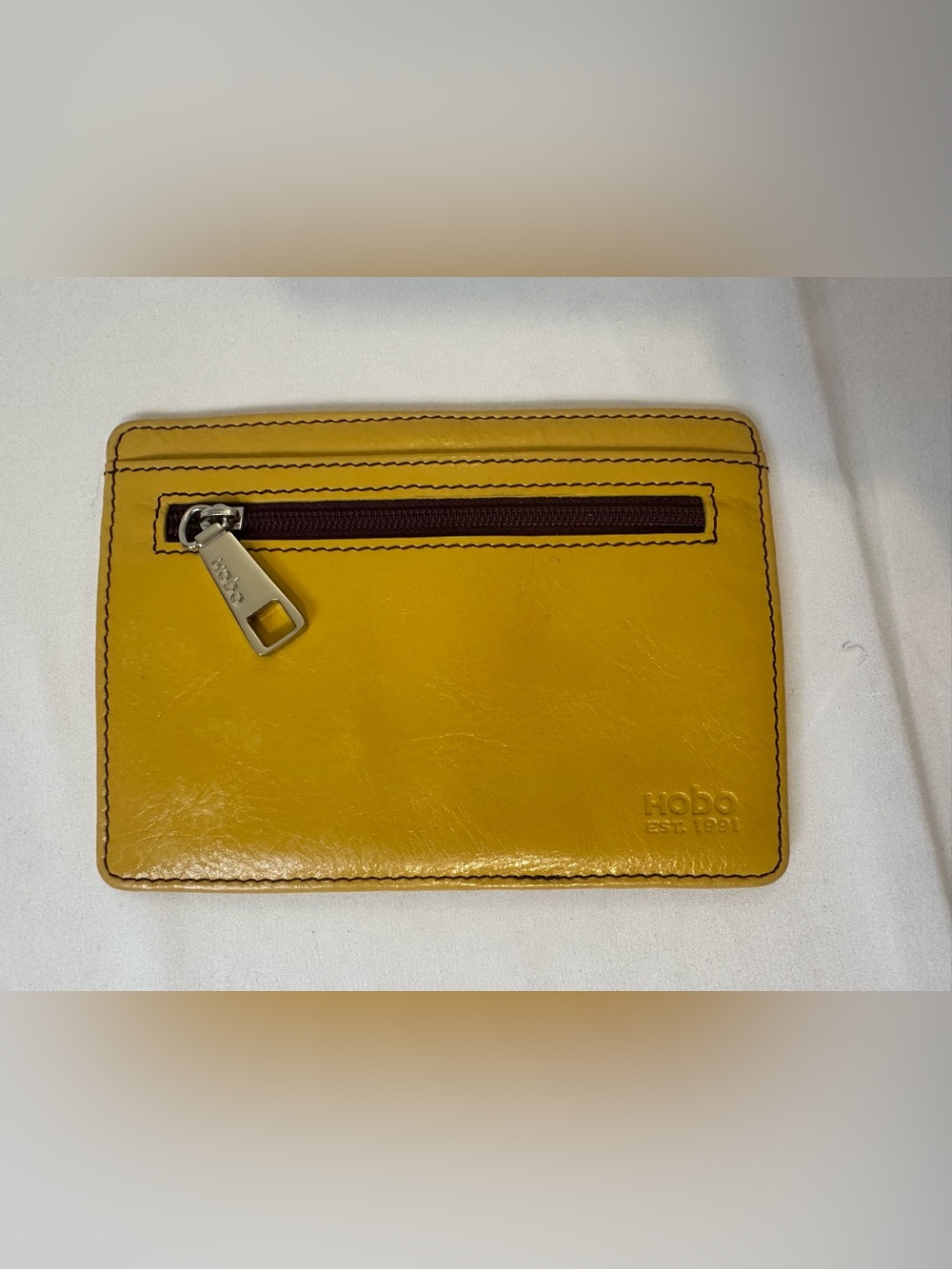 HOBO Yellow Leather Card Holder with Contrast Zip
